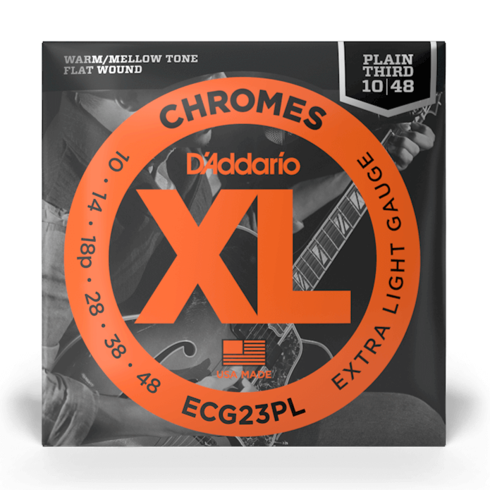 D'Addario ECG23PL Plain Third Flatwound Electric Guitar Strings (Extra Light) - 10-48