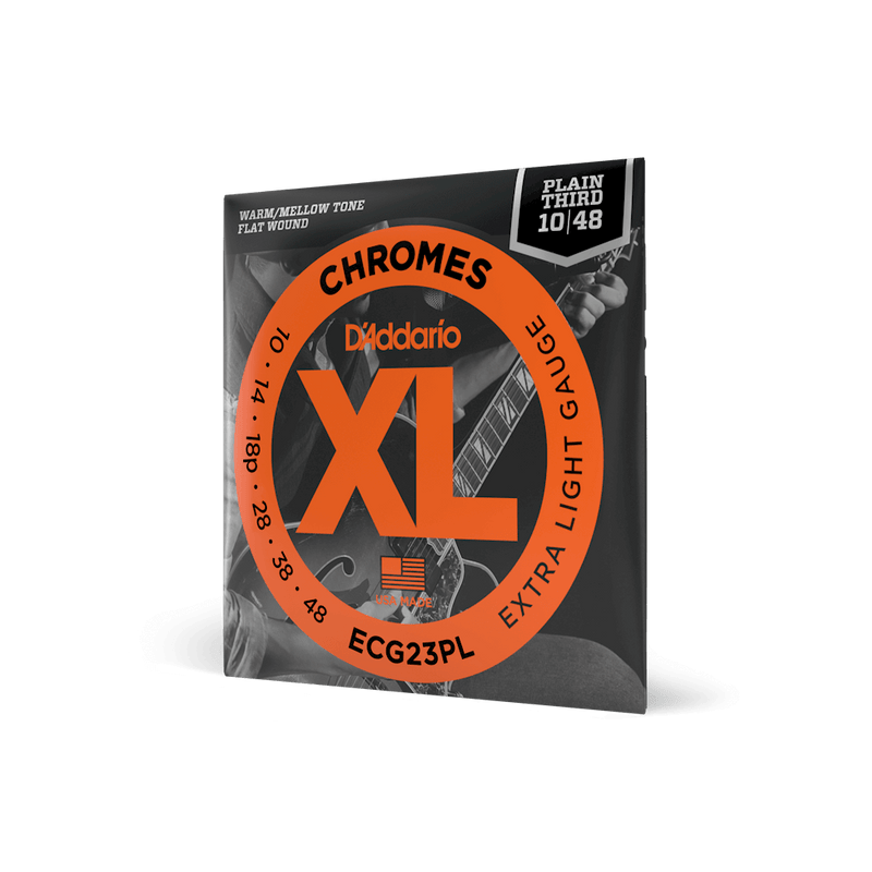D'Addario ECG23PL Plain Third Flatwound Electric Guitar Strings (Extra Light) - 10-48