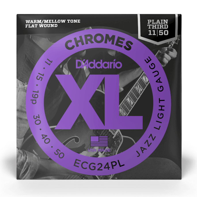 D'Addario ECG24PL Plain Third Flatwound Electric Guitar Strings (Jazz Light) - 11-50
