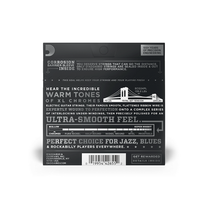 D'Addario ECG24PL Plain Third Flatwound Electric Guitar Strings (Jazz Light) - 11-50