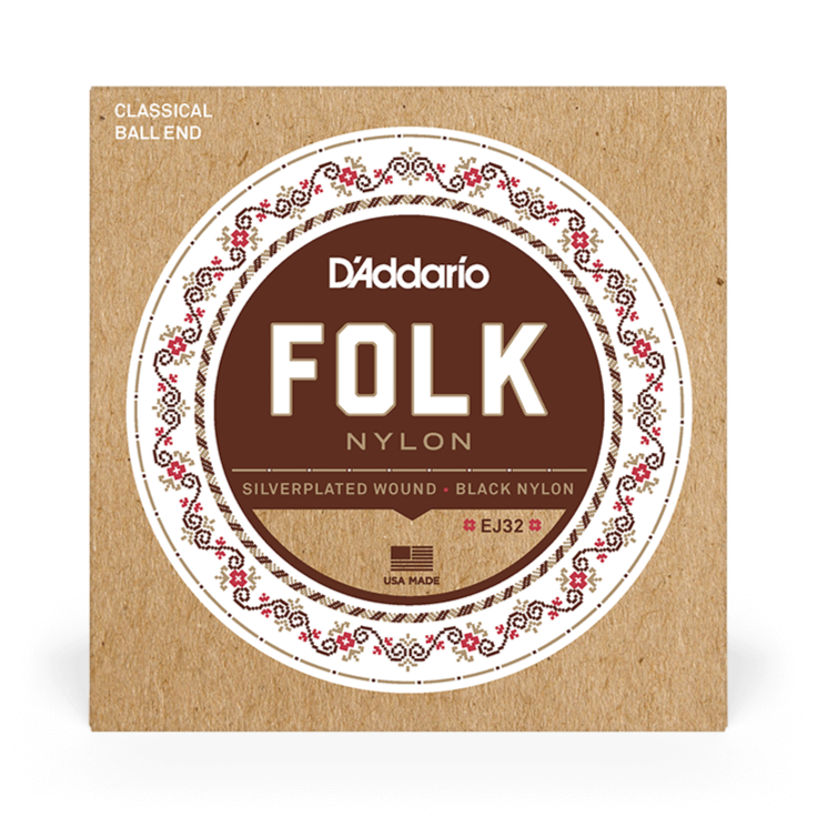 D'Addario EJ32 Folk Nylon Silver Wound/Black Nylon