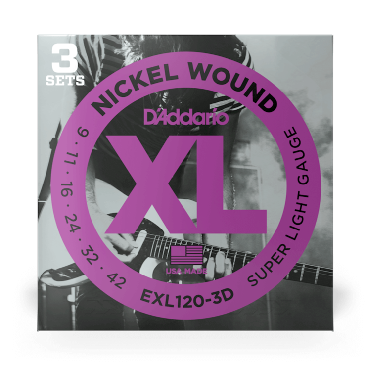 D'Addario EXL120-3D Lot de 3 plaies en nickel SUPER LÉGER 09-42
