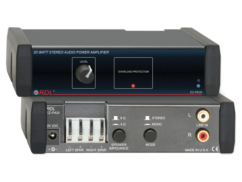 RDL EZ-PA20 Stereo Audio Amplifier with Power Supply - 20W