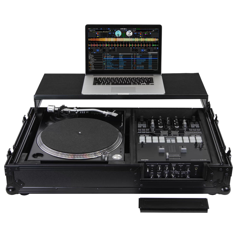 Odyssey FZGS1BM10WBL Reversible Format DJ Mixer and One Battle Position Turntable Coffin Flight Case w/Glide Platform - 10″ (Black)