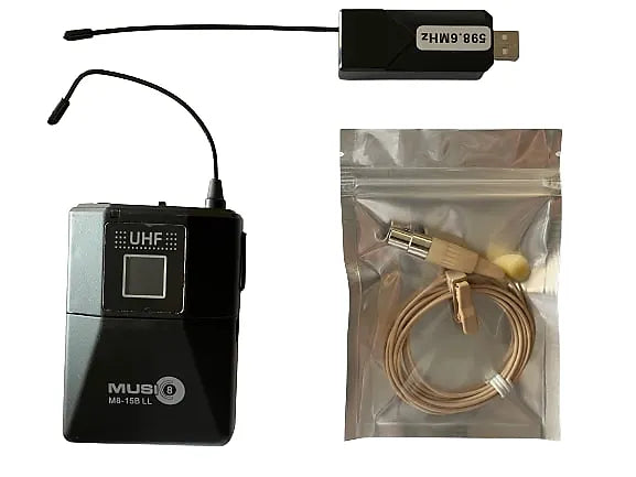 Music 8 M8-15B LL Professional Wireless System w/ USB Receiver and Lavalier Mic and Beltpack Transmitter