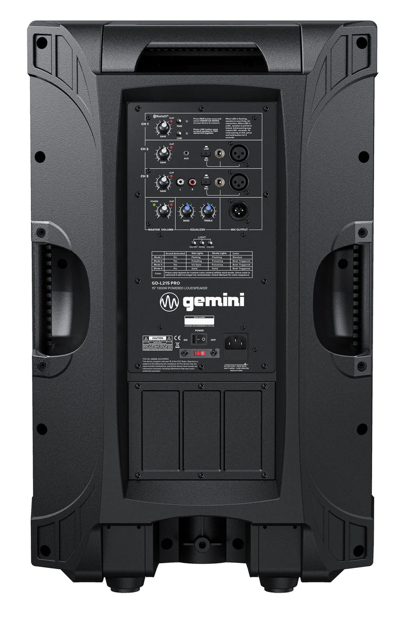 Gemini GD-L215PRO PA Speaker with Bluetooth and LED Party Lighting