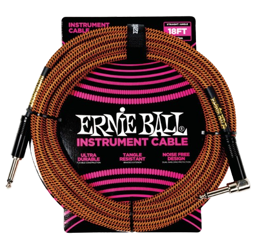 Ernie Ball 6471EB Straight/Angle Pumpkin Pie Instrument Braided Cable - 18ft