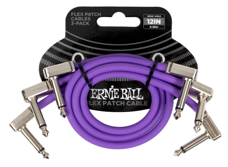 Ernie Ball 6453EB Flex Patch Cable (Purple, Pack of 3) - 12"