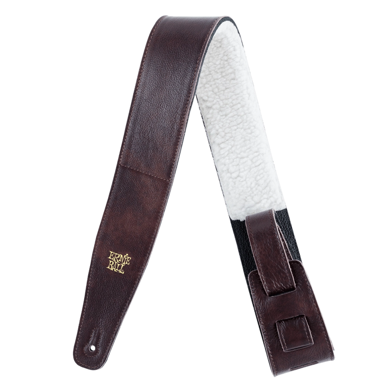 Ernie Ball 4138EB Italian Leather Strap with Fur Padding Guitar Strap (Chestnut)