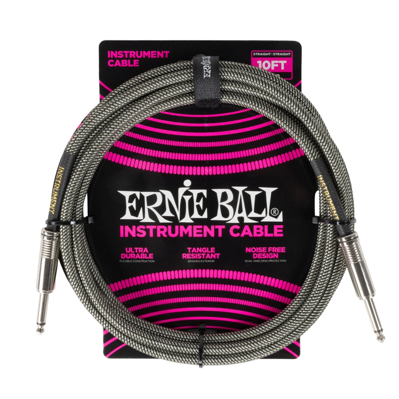 Ernie Ball 6429EB 1/4 to 1/4 Straight Braided Cable (Silver Fox) - 10'