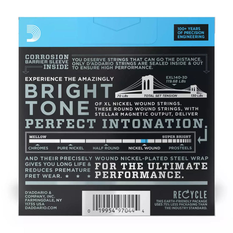 D'Addario EXL140-3D Guitare électrique XL Lt/hvy 10-52 3-Pack