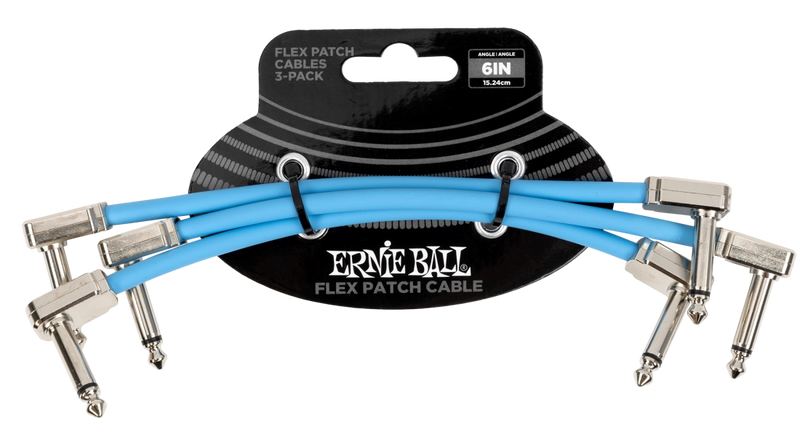 Ernie Ball 6460EB Flex Patch Cable (Blue, Pack of 3) - 6"