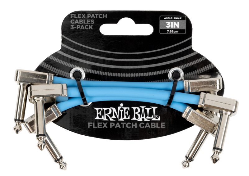 Ernie Ball 6459EB Flex Patch Cable (Blue, Pack of 3) - 3"