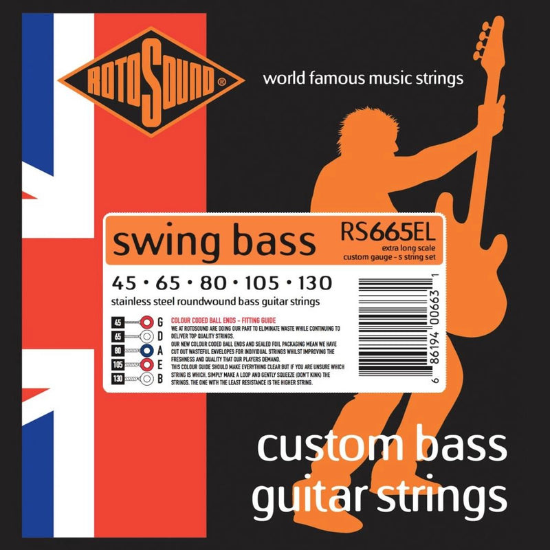 Rotosound RS665EL Stainless Steel 5 Bass Strings (Extra Long Scale) - 45-130