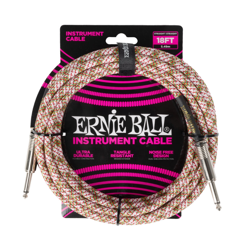 Ernie Ball 6430EB 1/4 to 1/4 Straight Braided Cable (Emerald Argyle) - 18'