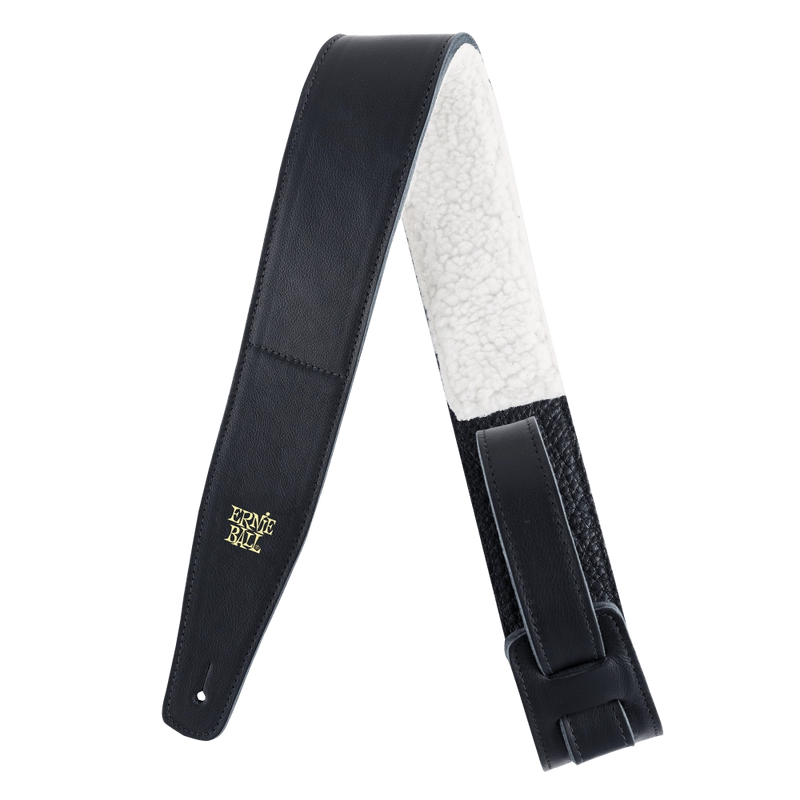 Ernie Ball 4137EB Italian Leather with Fur Padding Guitar Strap (Black)