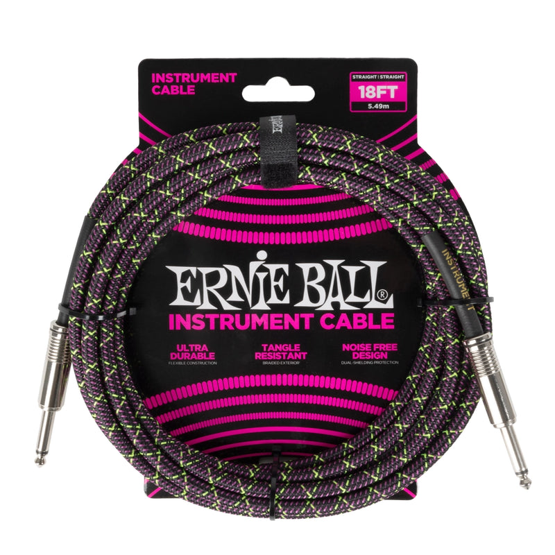 Ernie Ball 6431EB 1/4 to 1/4 Straight Braided Cable (Purple Python) - 18'