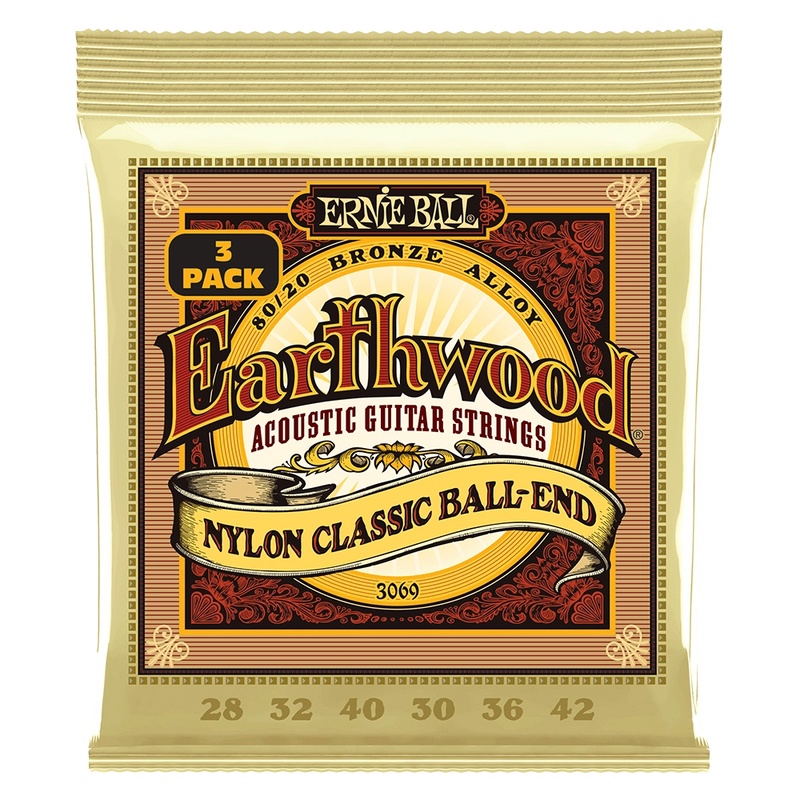 Ernie Ball 3069EB Earthwood Folk Nylon Acoustic Guitar Strings (3 Pack)