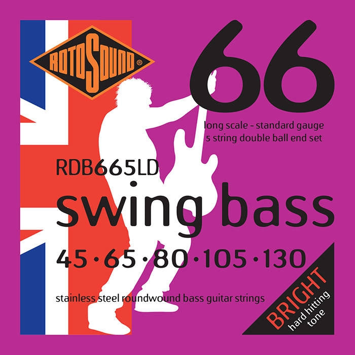 Rotosound RDB665LD Stainless Steel Double Ball End Bass 5 String Set - 45-130