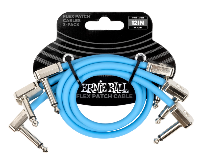 Ernie Ball 6461EB Flex Patch Cable (Blue, Pack of 3) - 12"
