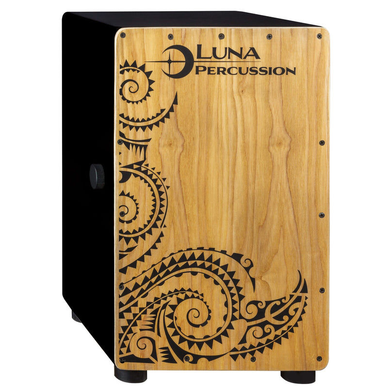 Luna LPC BLK Tattoo Cajon (Satin Black With Ash Front)