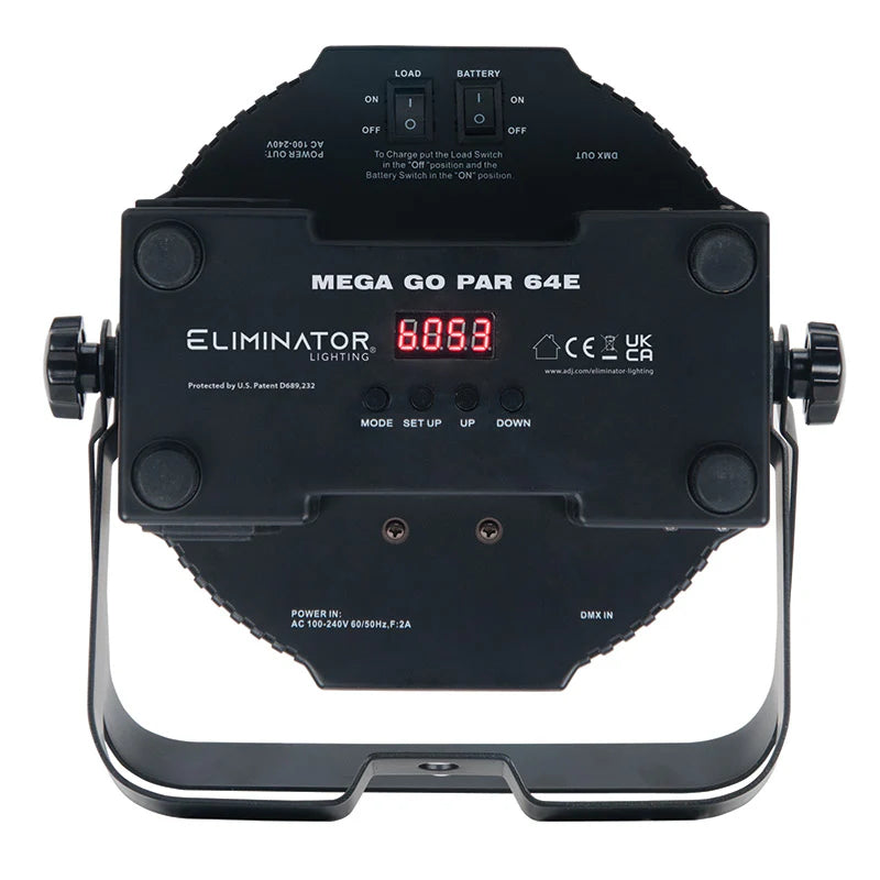 Eliminator MEGA-GO-PAR-64E Battery-Powered Wash Fixture With 72 x 10mm RGB + 3W UV LE
