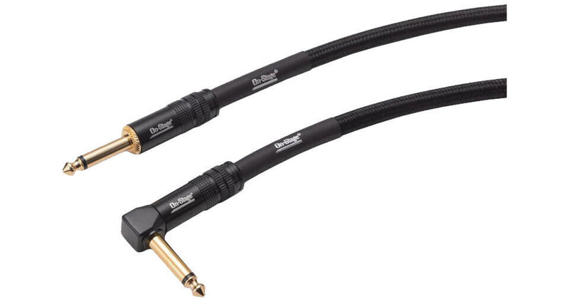 On-Stage OSPRO-ICR-10 Braided Straight 1/4" Male to Right-Angle 1/4" Male Instrument Cable (10')
