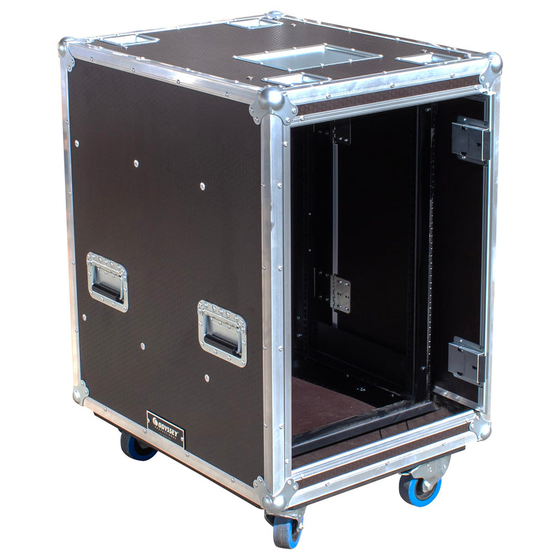 Odyssey OPSR16U243039WBRN Professional 16U Brown Hex Board Slam Rack with Caster Wheels