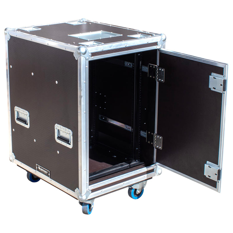 Odyssey OPSR16U243039WBRN Professional 16U Brown Hex Board Slam Rack with Caster Wheels