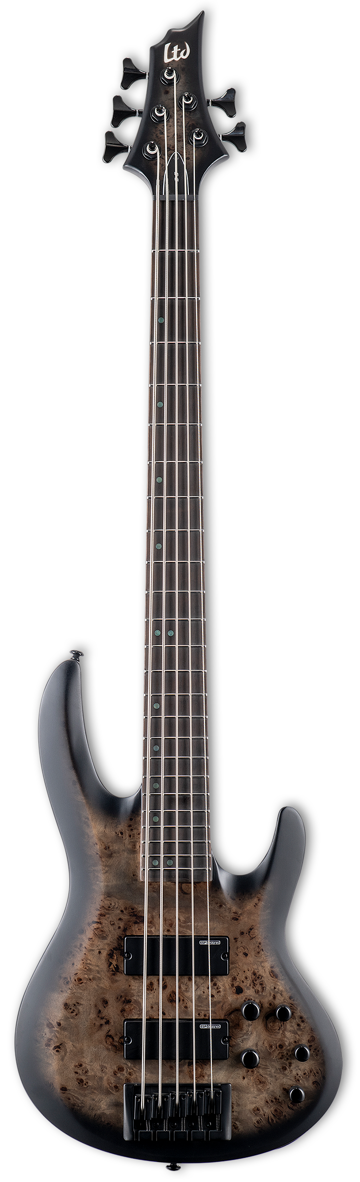 ESP LTD B-5 Ebony Electric Bass Guitar (Charcoal Burst Satin)