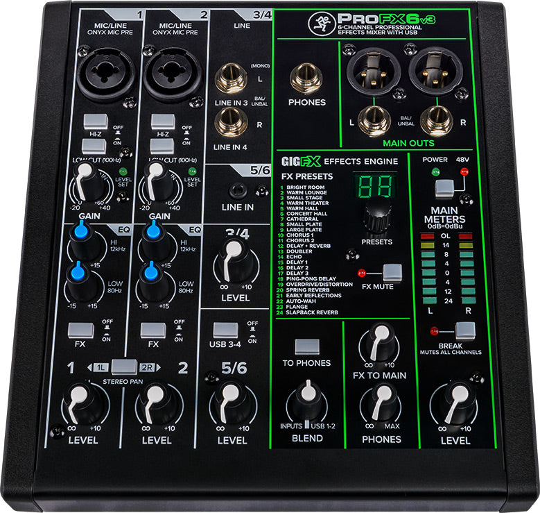 Mackie PROFX6V3 Mélangeur d'effets professionnel 6 canaux avec USB