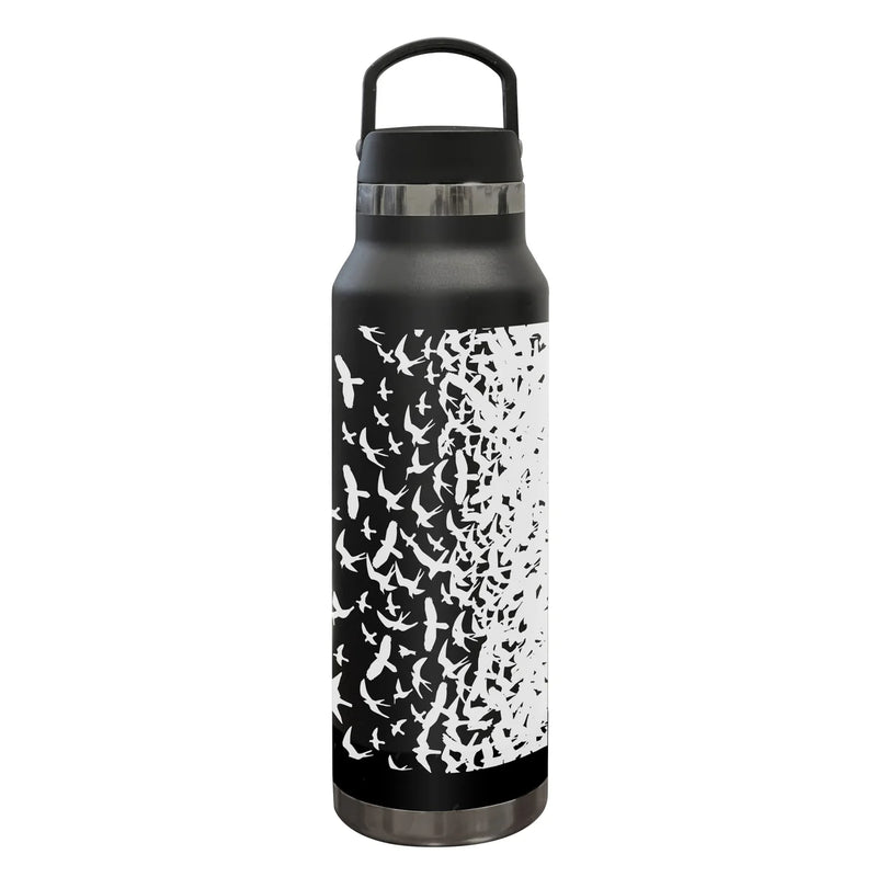 PRS Reusable Water Bottle (Birds Swarm, Black) - 25 oz