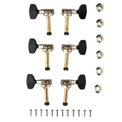 PRS PHASE III Locking Tuners With Wing Buttons (Collar Design, Black) - 6 Pack