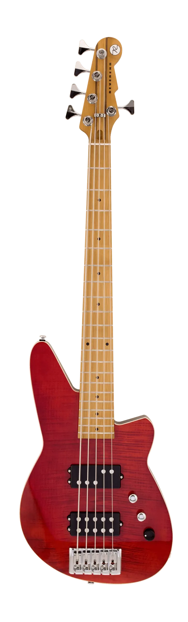 Guitare basse à 5 cordes Reverend MERcalli 5 FM (érable flammé rouge transparent)