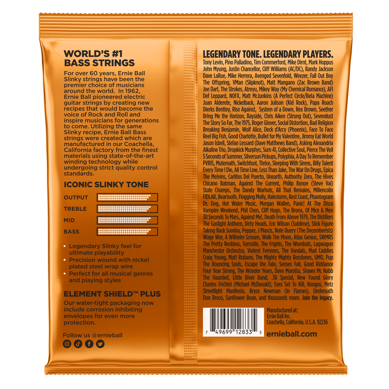 Ernie Ball 2833EB Bass Hybrd Slinky Cordes de basse électrique hybride Slinky enroulées en nickel
