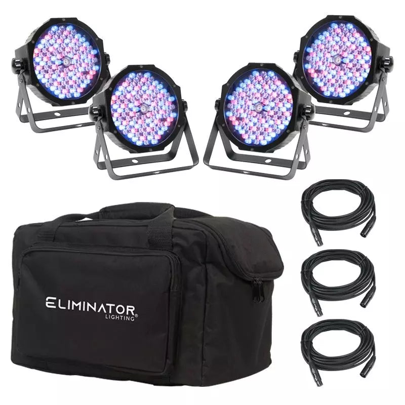 Eliminator MEGA-PAR-PROFILE Package with 3 DMX Cables - 4 Pack