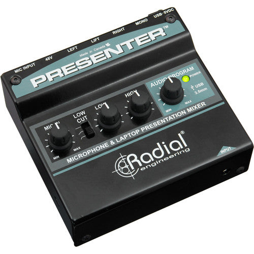 Mélangeur PRESENTER de Radial Engineering avec entrées XLR, 3,5 mm et USB 