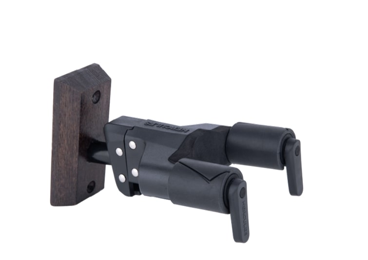 Hercules GSP38WBW+ Auto Grip Universal Guitar Hanger For Wall Mounting w/ Wood Base Short Arm - Brown