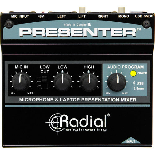 Mélangeur PRESENTER de Radial Engineering avec entrées XLR, 3,5 mm et USB 