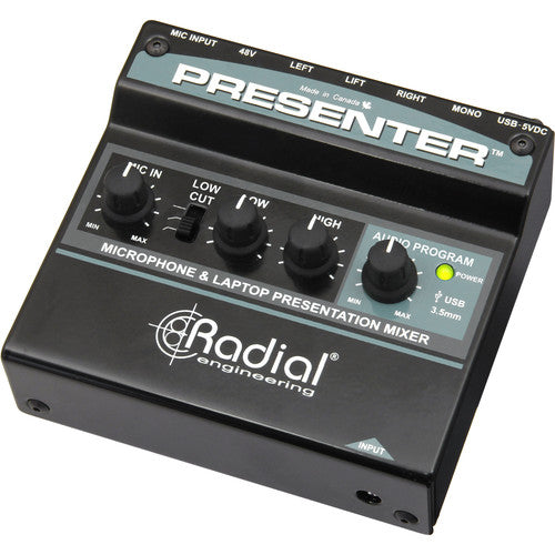 Mélangeur PRESENTER de Radial Engineering avec entrées XLR, 3,5 mm et USB 