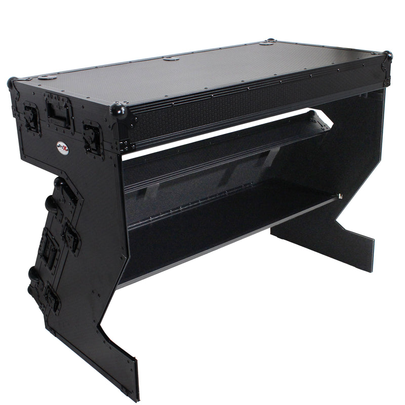 ProX-XS-ZTABLEBLMK2 DJ Z-Table Workstation | Flight Case Table Portable W-Handles and Wheels | Black on Black