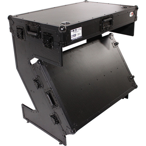 ProX XS-ZTABLEBLJR DJ Z-Table Junior Compact Workstation Flight Case w/ Table & Wheels - Black on Black