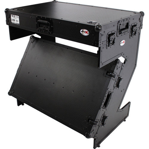 ProX XS-ZTABLEBLJR DJ Z-Table Junior Compact Workstation Flight Case w/ Table & Wheels - Black on Black
