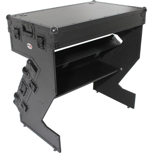 ProX XS-ZTABLEBLJR DJ Z-Table Junior Compact Workstation Flight Case w/ Table & Wheels - Black on Black