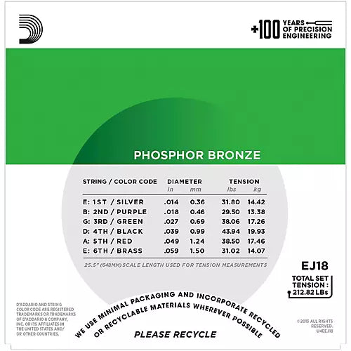 D'Addario EJ18 PB CONDUCTIONS DE GUITARE ACUSTIQUE lourde Set 14-59