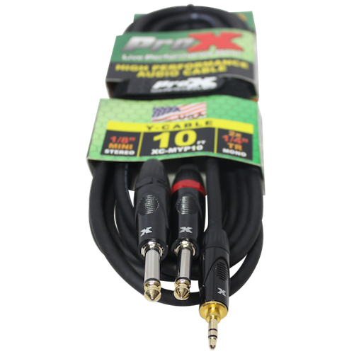 ProX-XC-MYP10 10 Ft. Unbalanced 3.5mm. Mini-TRS to Dual TS-M High Performance Audio Y Cable - Red One Music