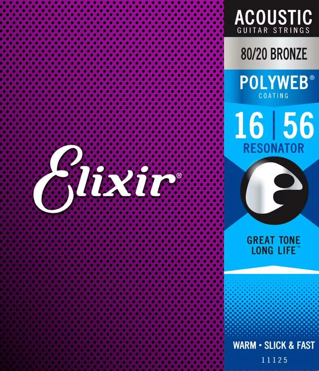 Elixir 11125 Polyweb 80/20 Cordes de guitare acoustique Bronze - Résonateur .016-.056