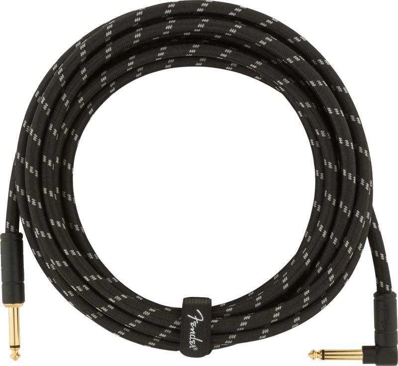 Fender DELUXE Series Straight/Angle Instrument Cable (Black Tweed) - 15'