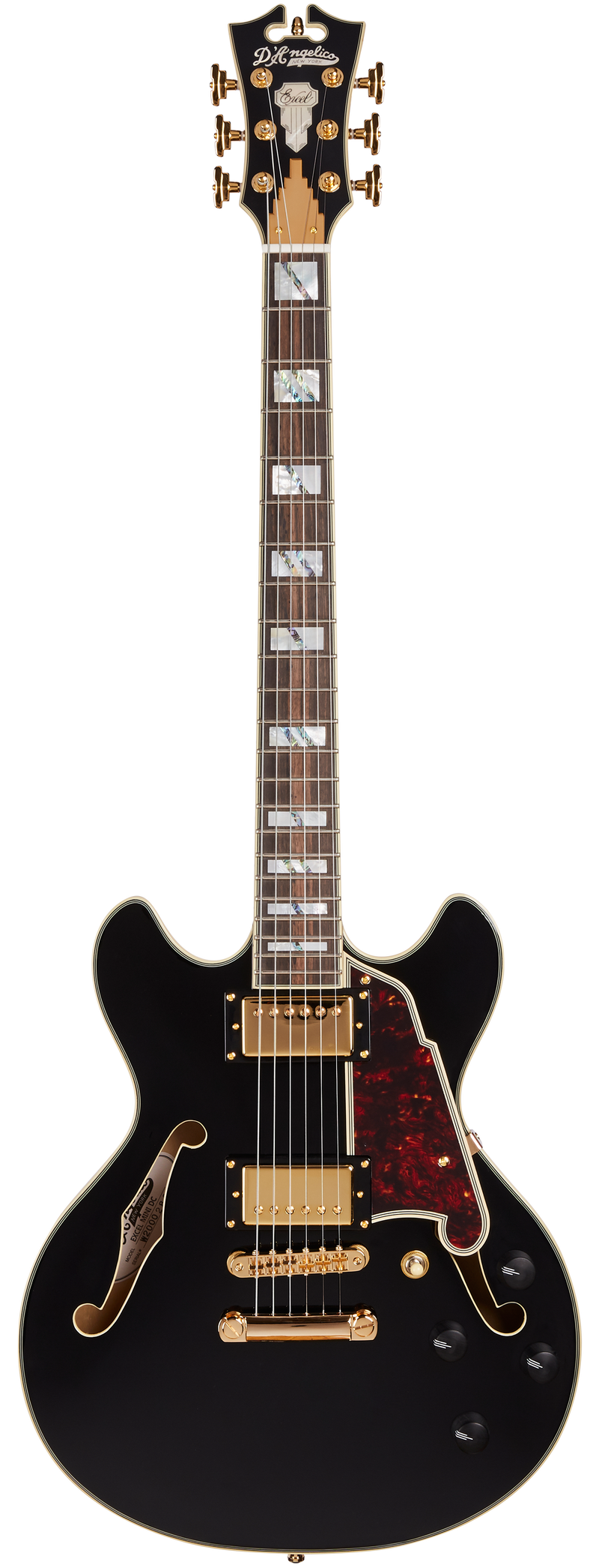 D'Angelico DAEMINIDCSBKGS Mini guitare électrique semi-creuse (noir)