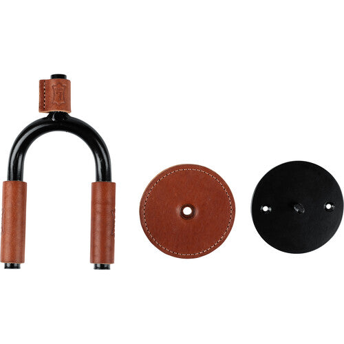 Cintre de guitare forgé noir de Levy avec cuir beige